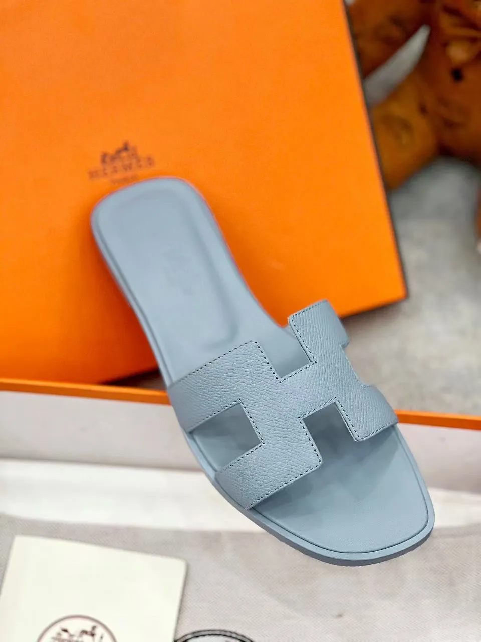 0ran sandal  light blue epsom goatskin