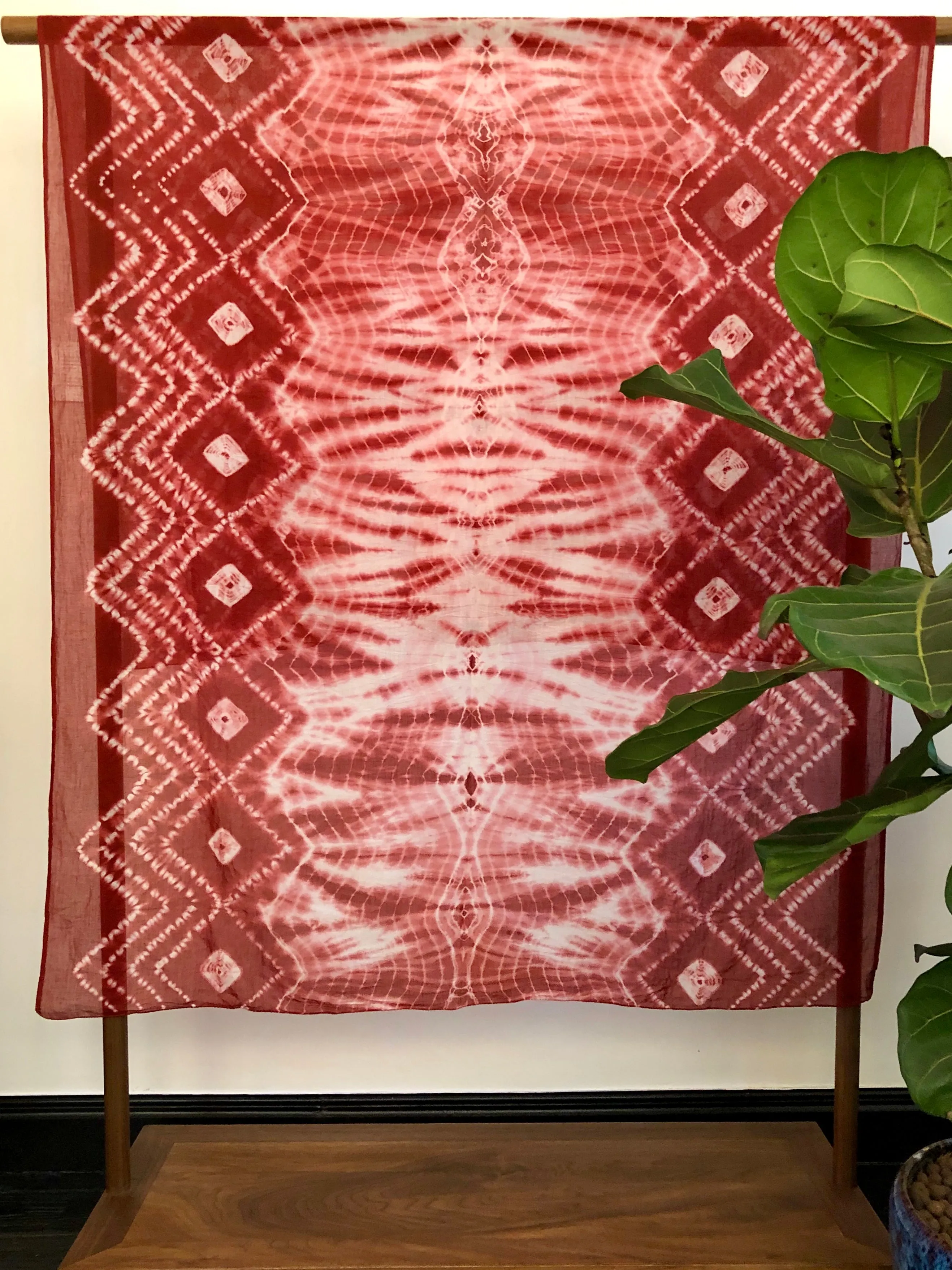 100% Organic Cotton Shibori Scarf - Red Diamond Skies