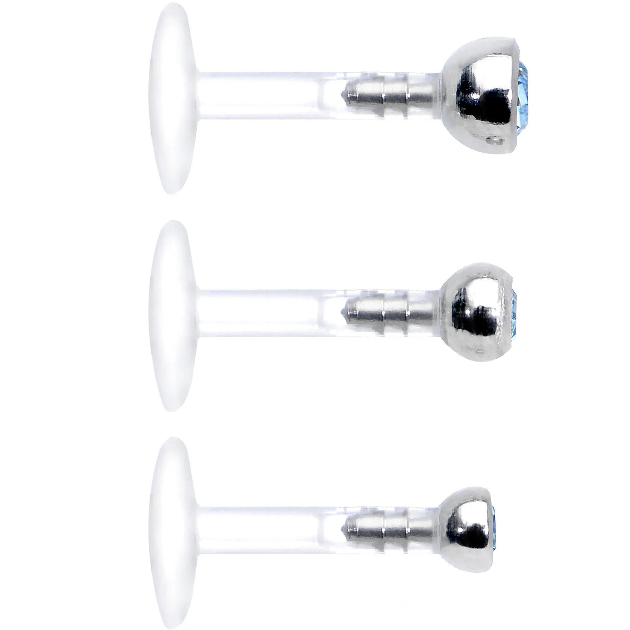 16 Gauge 1/4 Aqua Gem Bioplast Triple Forward Helix Barbell 3 Pack Set