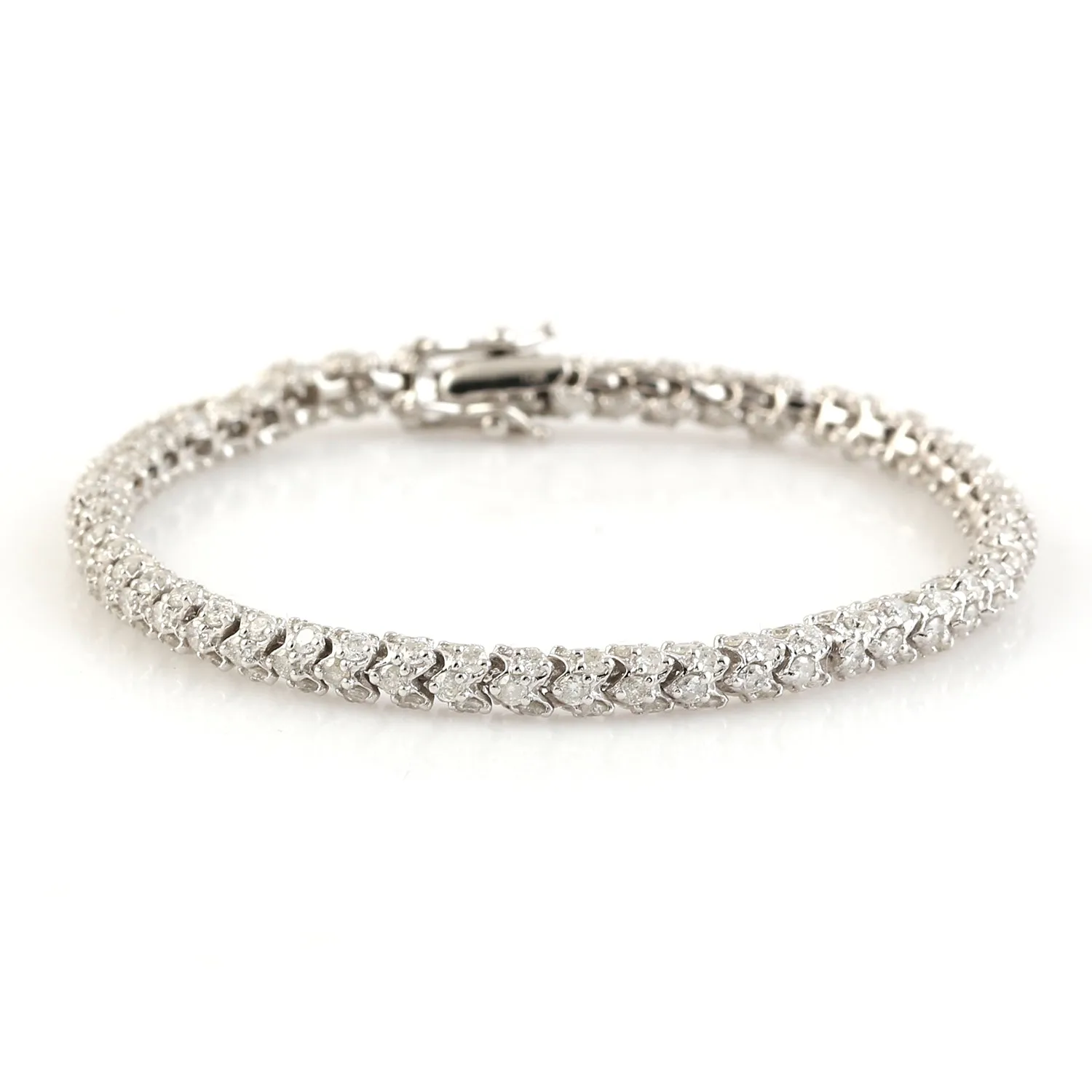 18K White Gold Pave Diamond Tennis Design Fixed & Flexible Bracelet