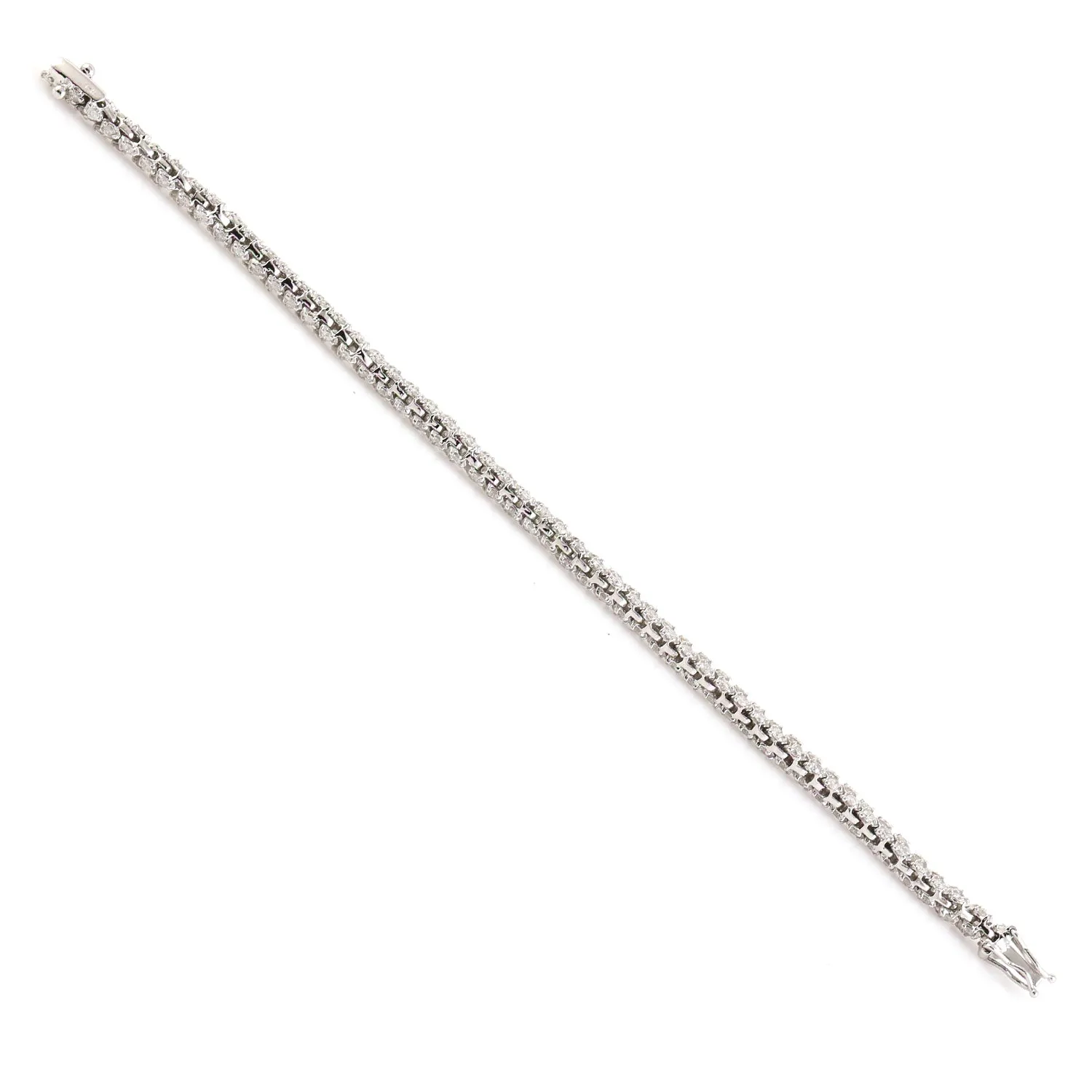 18K White Gold Pave Diamond Tennis Design Fixed & Flexible Bracelet
