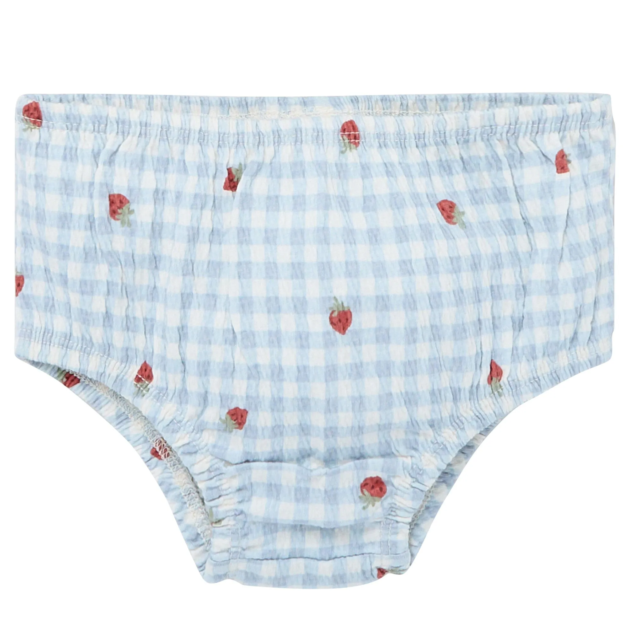 2-Piece Baby Girls Strawberry Gingham Ruffle Sleeve Dress and Diaper Cover Set