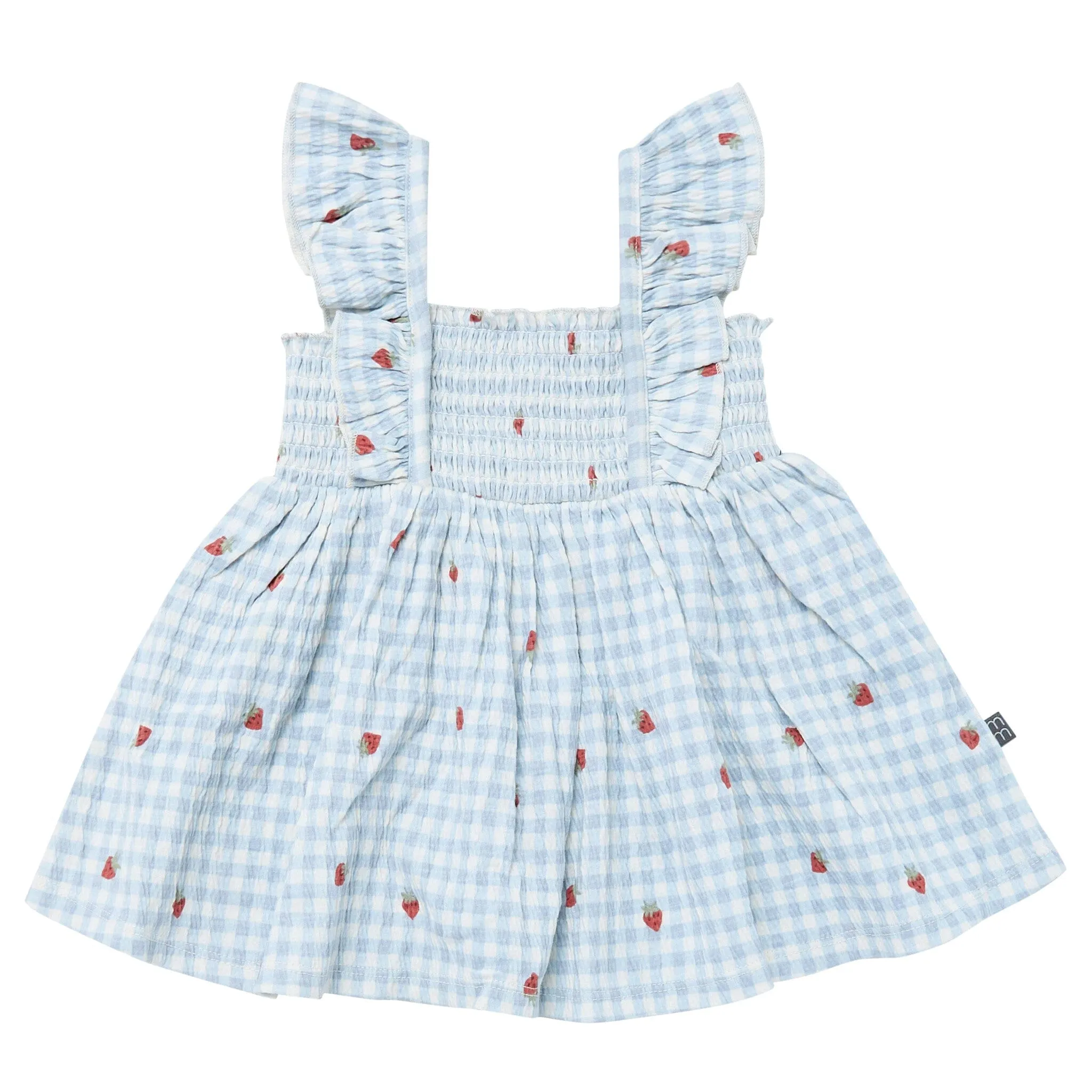 2-Piece Baby Girls Strawberry Gingham Ruffle Sleeve Dress and Diaper Cover Set