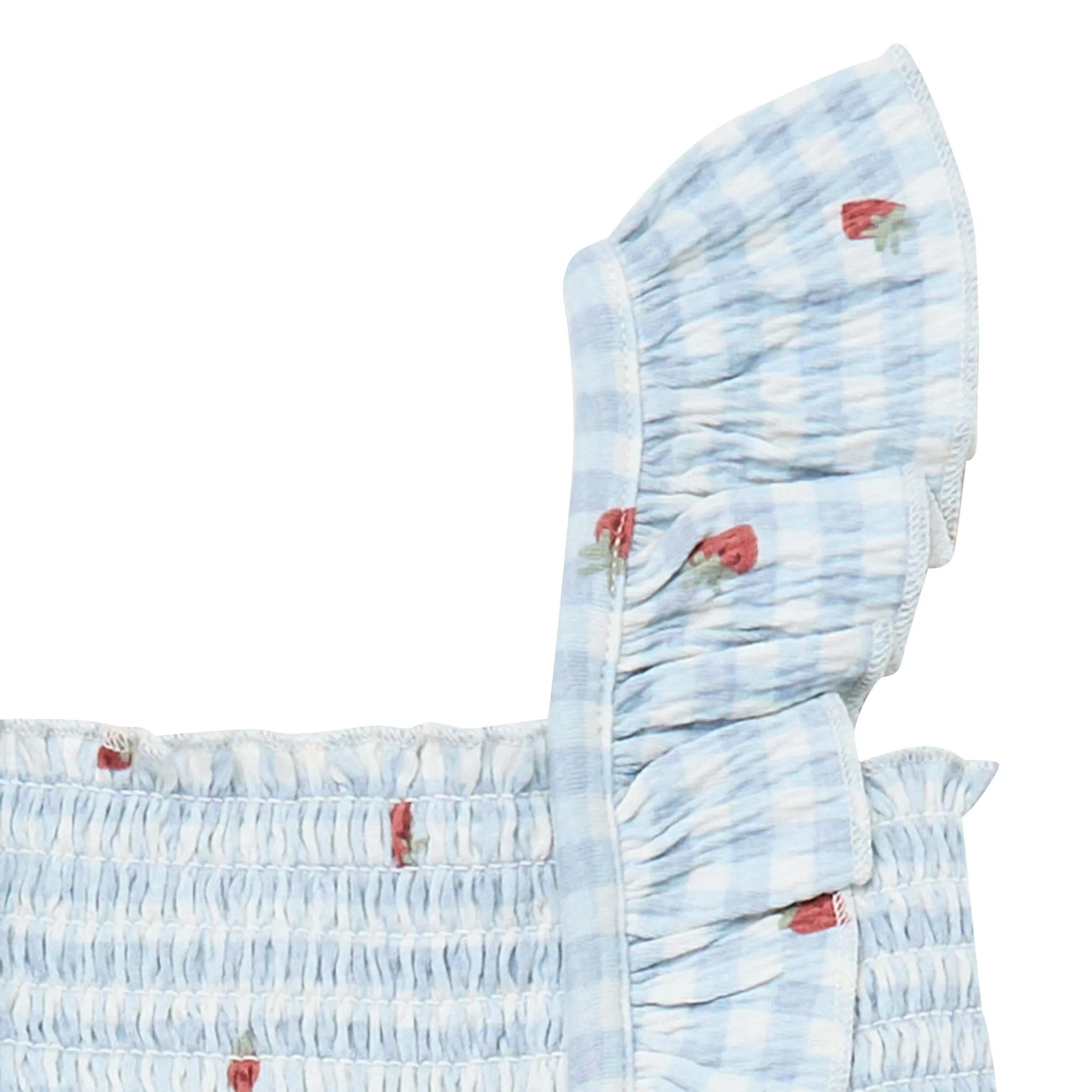2-Piece Baby Girls Strawberry Gingham Ruffle Sleeve Dress and Diaper Cover Set