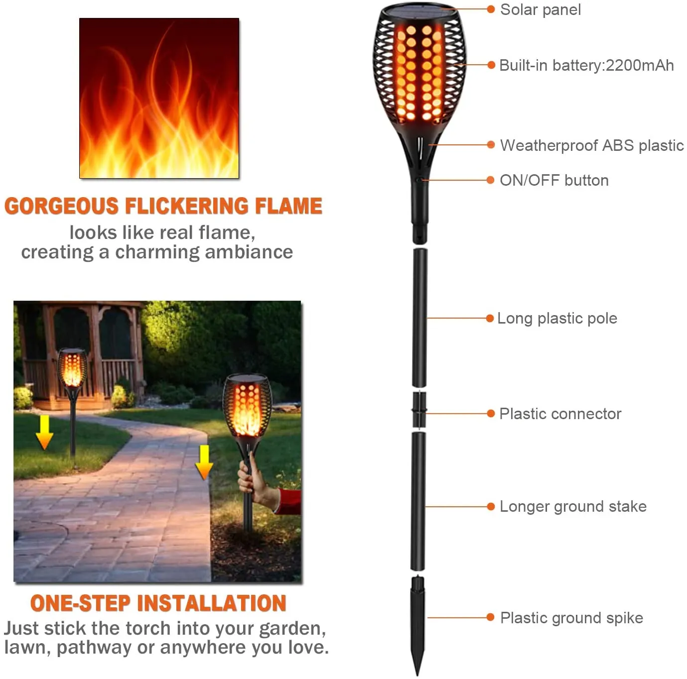 33 Led Outdoor Waterproof Solar Powered Small Torch Flame Light SP