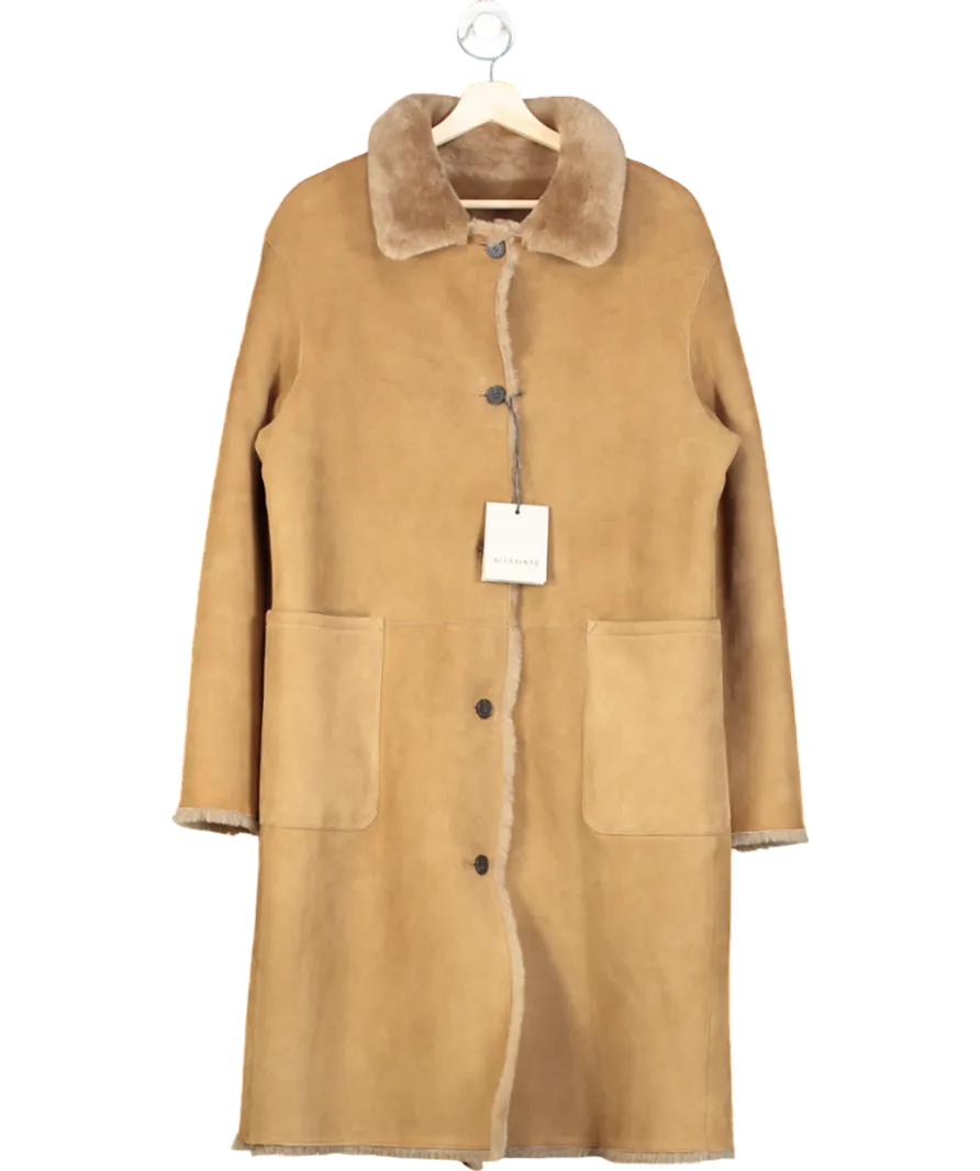 AllSaints Beige Serra 2-in-1 Reversible Shearling Coat In Taupe Brown UK L