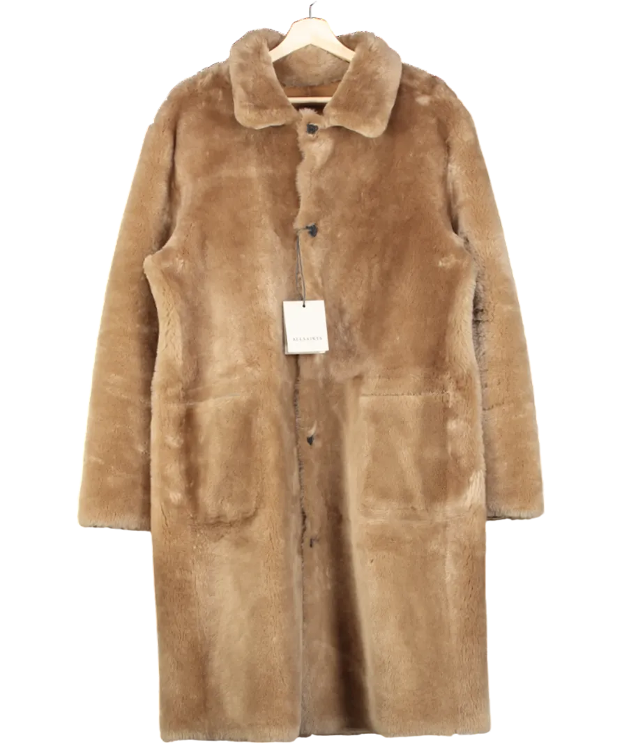 AllSaints Beige Serra 2-in-1 Reversible Shearling Coat In Taupe Brown UK L