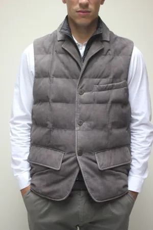 Antique Suede Puffy Vest with Removable Interior Collar
