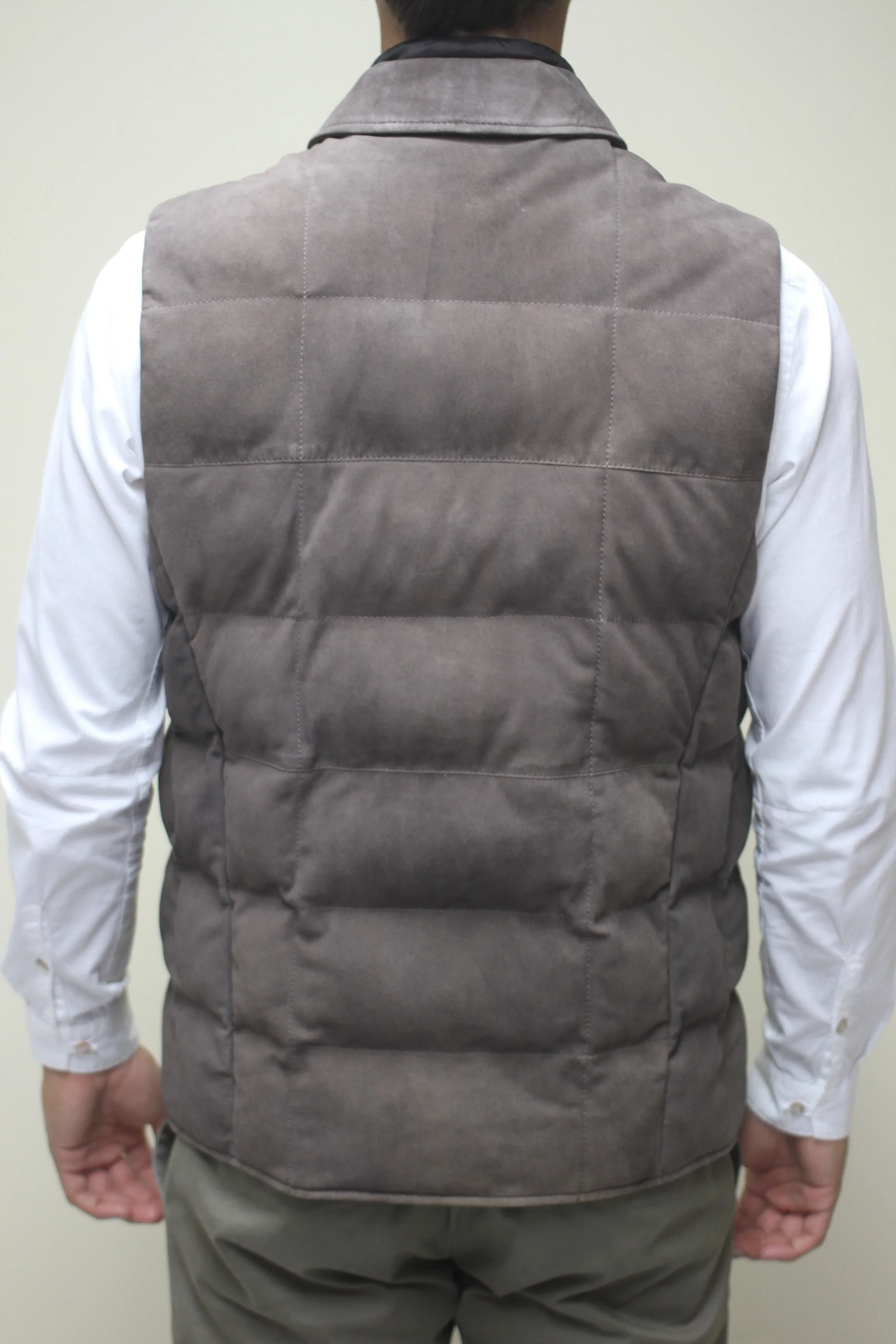 Antique Suede Puffy Vest with Removable Interior Collar