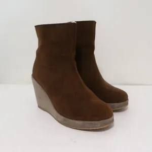A.P.C. Shearling Wedge Booties Gaya Brown Suede Size 38 Platform Ankle Boots