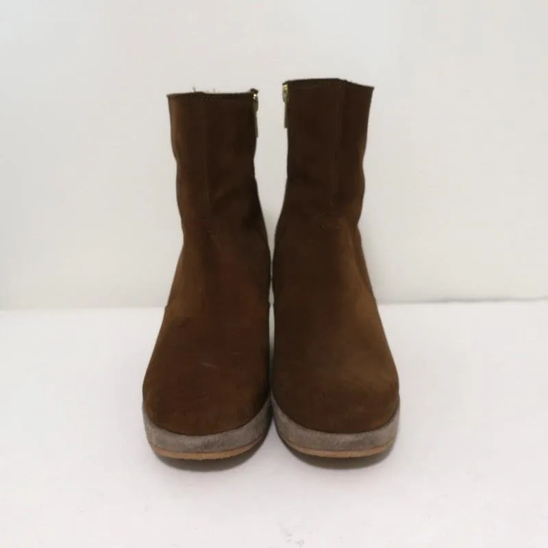 A.P.C. Shearling Wedge Booties Gaya Brown Suede Size 38 Platform Ankle Boots