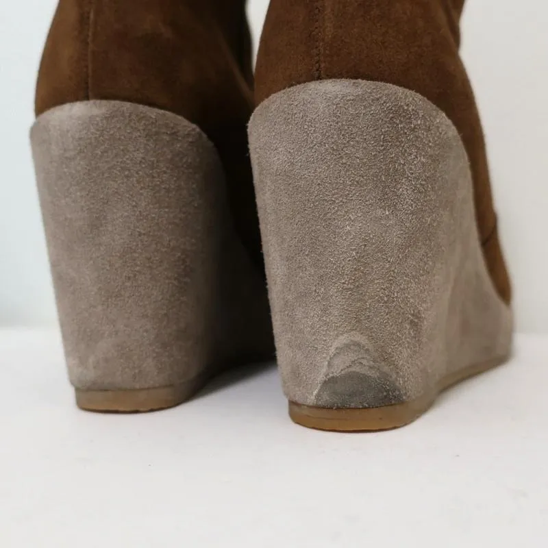 A.P.C. Shearling Wedge Booties Gaya Brown Suede Size 38 Platform Ankle Boots