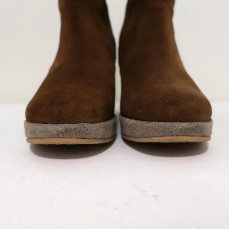 A.P.C. Shearling Wedge Booties Gaya Brown Suede Size 38 Platform Ankle Boots