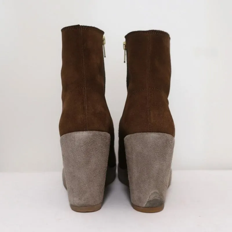 A.P.C. Shearling Wedge Booties Gaya Brown Suede Size 38 Platform Ankle Boots