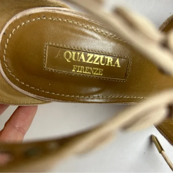 Aquazzura Firenze beige suede vero Cuoio sandals heels 36/6 Italy made