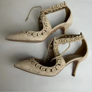 Aquazzura Firenze beige suede vero Cuoio sandals heels 36/6 Italy made