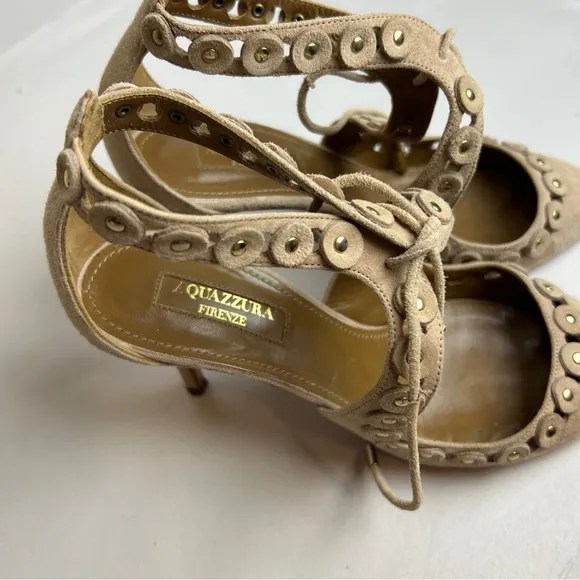 Aquazzura Firenze beige suede vero Cuoio sandals heels 36/6 Italy made
