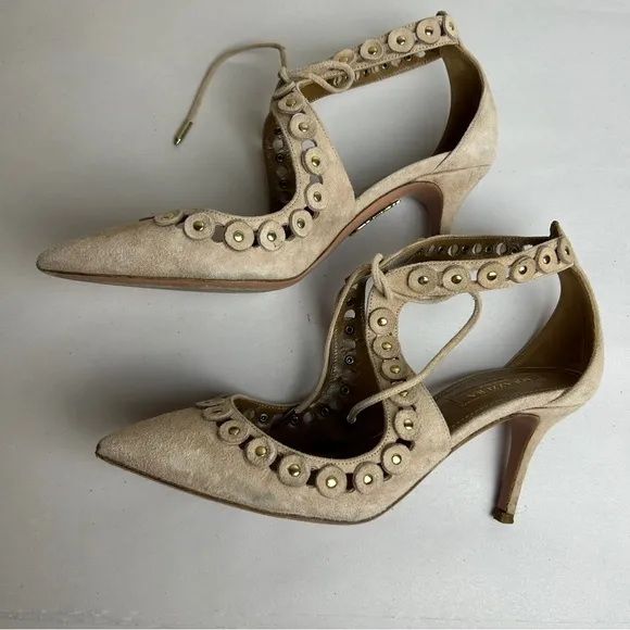 Aquazzura Firenze beige suede vero Cuoio sandals heels 36/6 Italy made