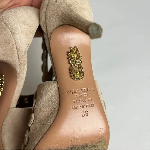 Aquazzura Firenze beige suede vero Cuoio sandals heels 36/6 Italy made