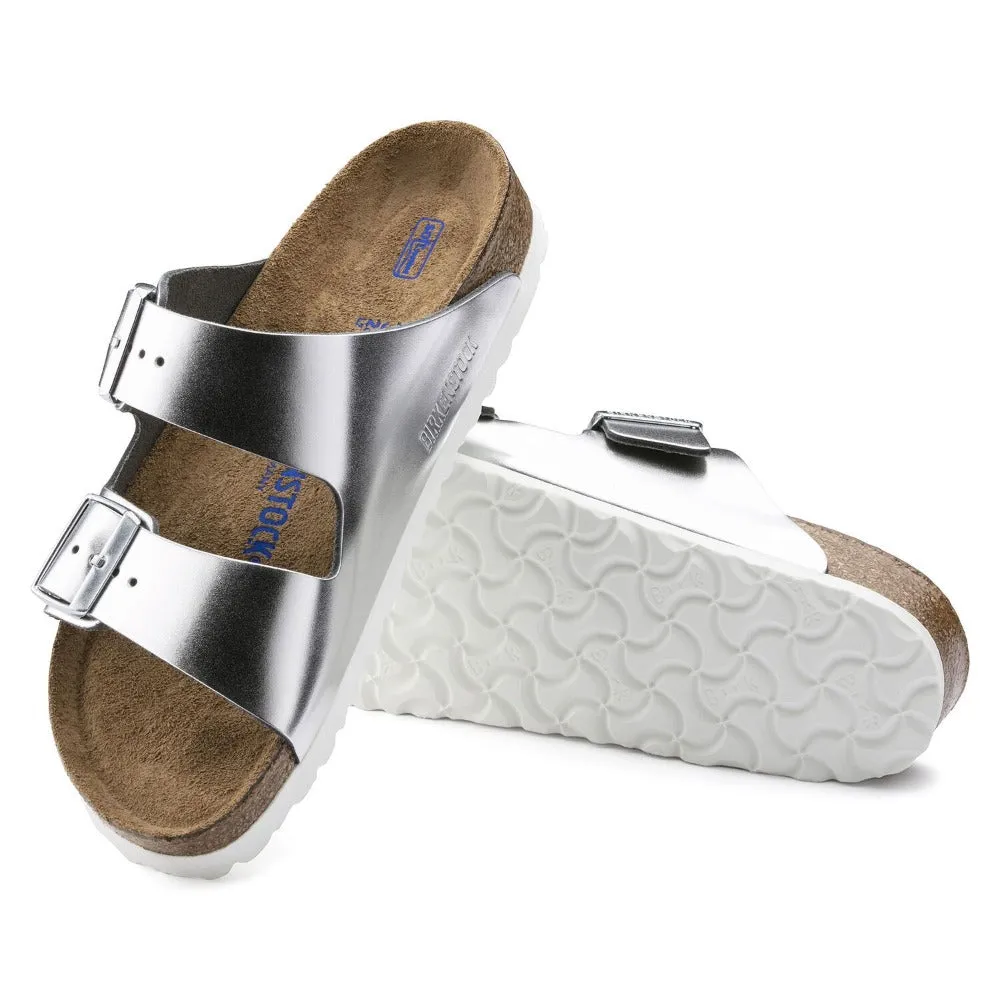 Arizona Soft - Metallic Silver Natural Leather||Arizona assise plantaire souple - Cuir Métallique argent