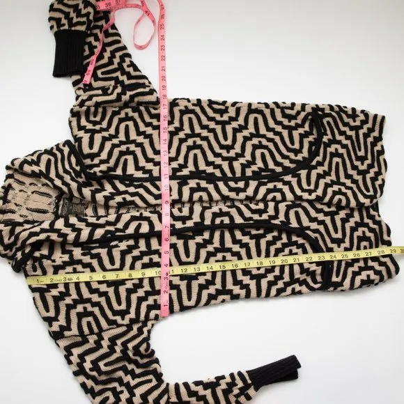 AS By DF Lou Cardigan Sweater Graphic Print Knit Wool CashmereTan Black Size XS