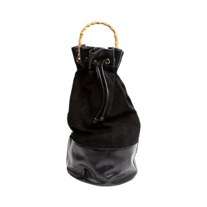 ATLAS Black Suede & Leather Sailor Bag w/ Bamboo Handle