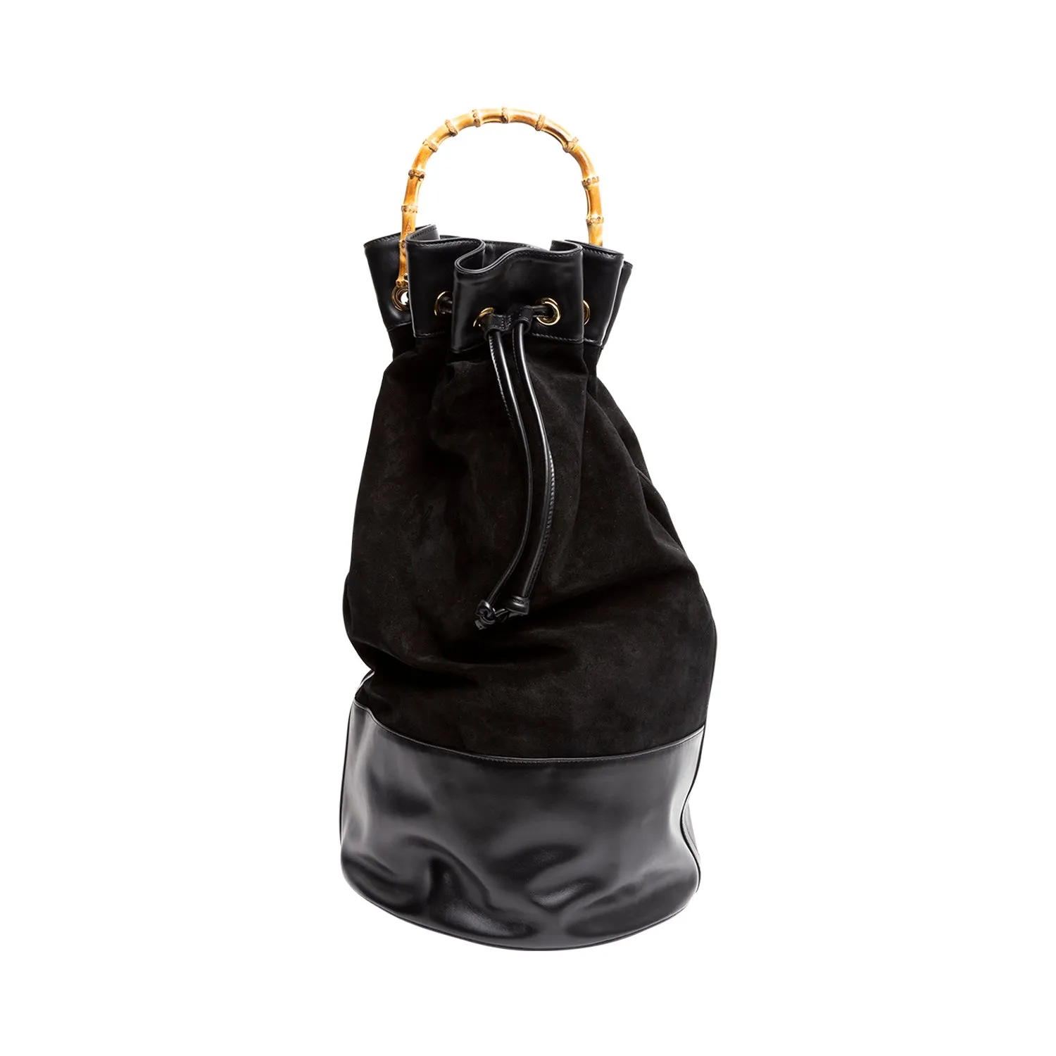 ATLAS Black Suede & Leather Sailor Bag w/ Bamboo Handle