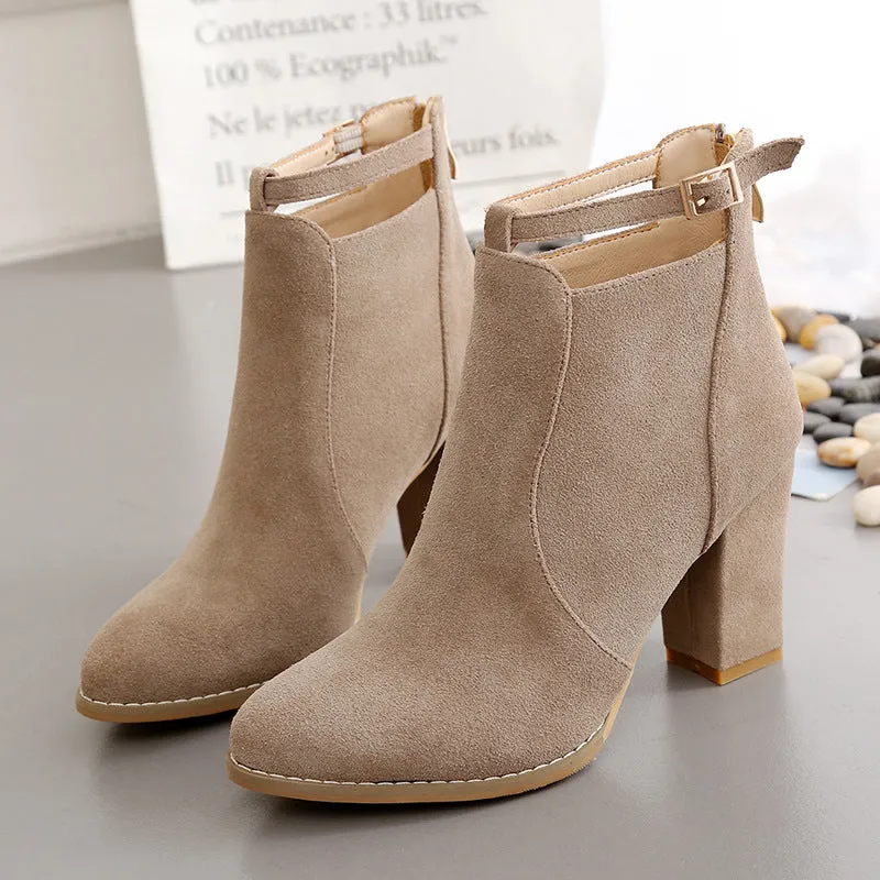 Autumn and Winter Booties Single Boots British Style Thick with High Heels Boots After Zipper Large Size Martin Boots