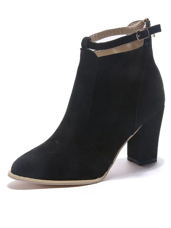 Autumn and Winter Booties Single Boots British Style Thick with High Heels Boots After Zipper Large Size Martin Boots