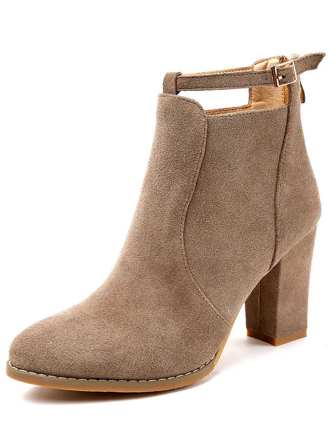 Autumn and Winter Booties Single Boots British Style Thick with High Heels Boots After Zipper Large Size Martin Boots