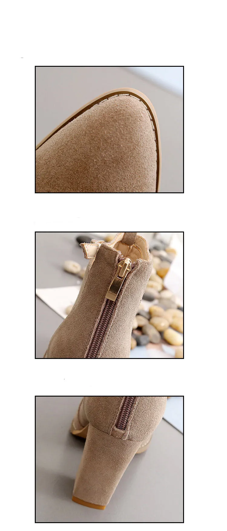 Autumn and Winter Booties Single Boots British Style Thick with High Heels Boots After Zipper Large Size Martin Boots