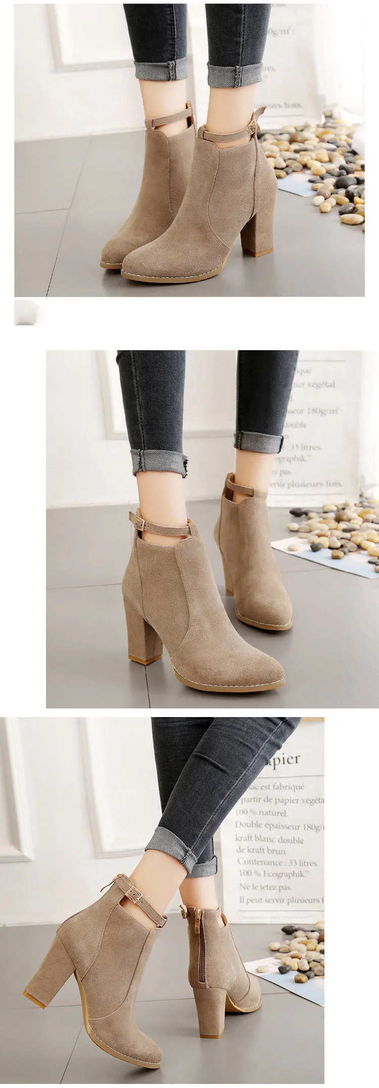 Autumn and Winter Booties Single Boots British Style Thick with High Heels Boots After Zipper Large Size Martin Boots