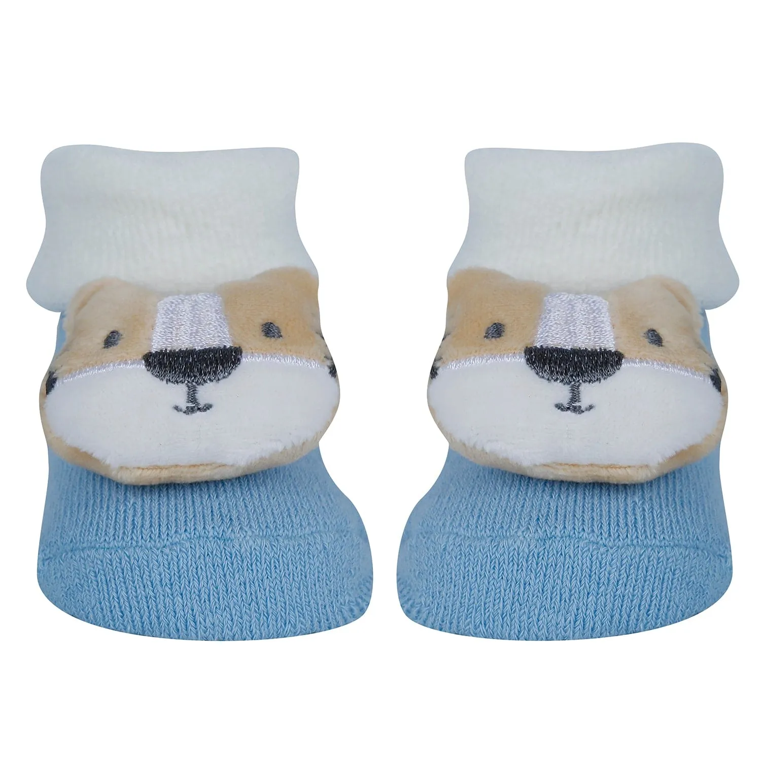 Baby Moo Tiger Bunny Cow 3D Rattle Anti-Skid Socks Booties Pack of 3 - Blue