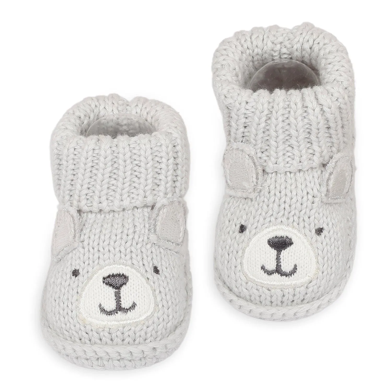 Bear Newborn Crochet Socks Booties - Grey