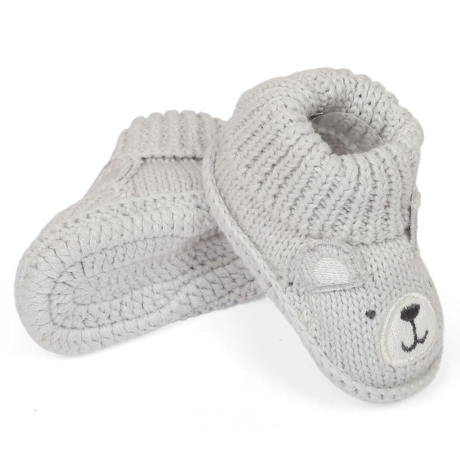 Bear Newborn Crochet Socks Booties - Grey