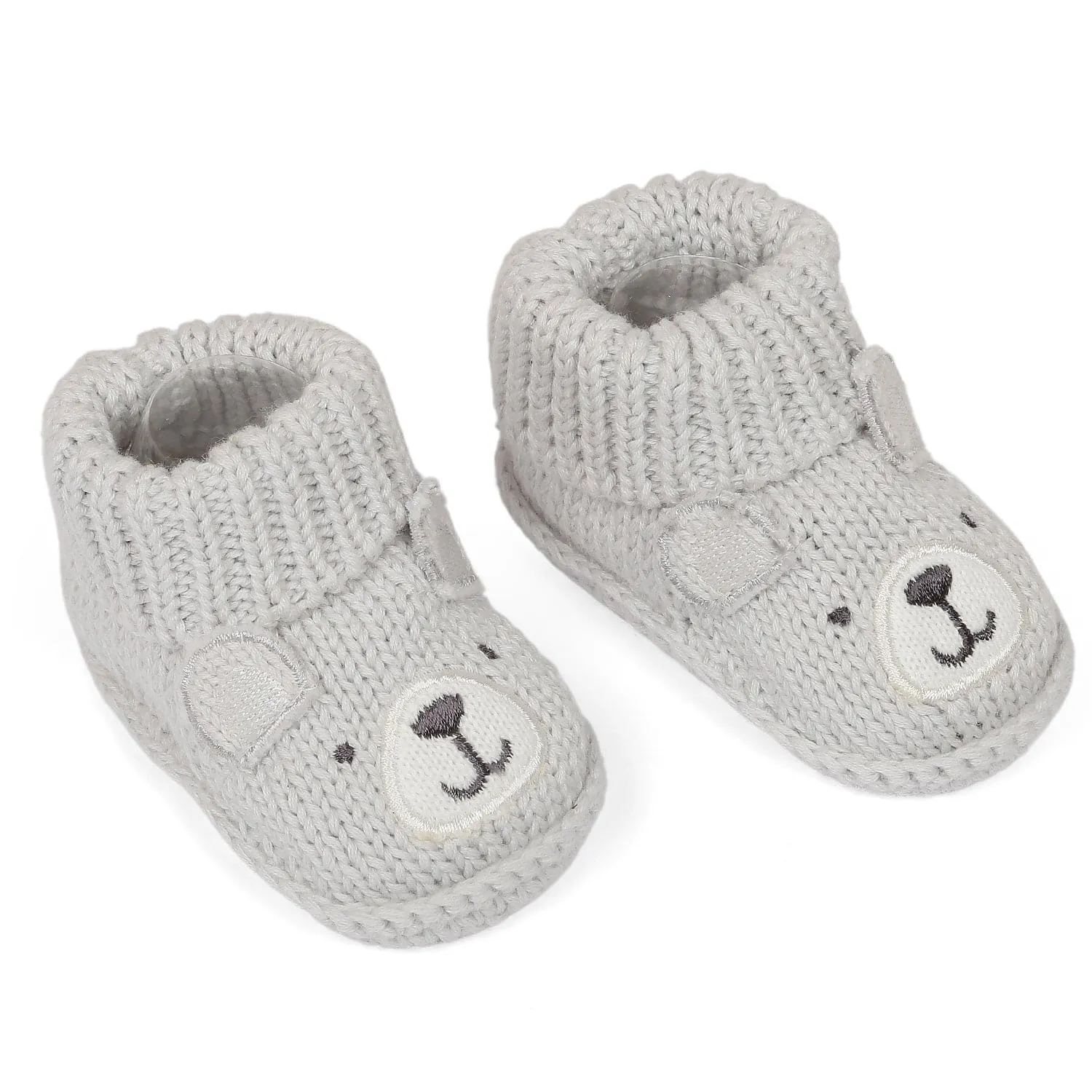 Bear Newborn Crochet Socks Booties - Grey