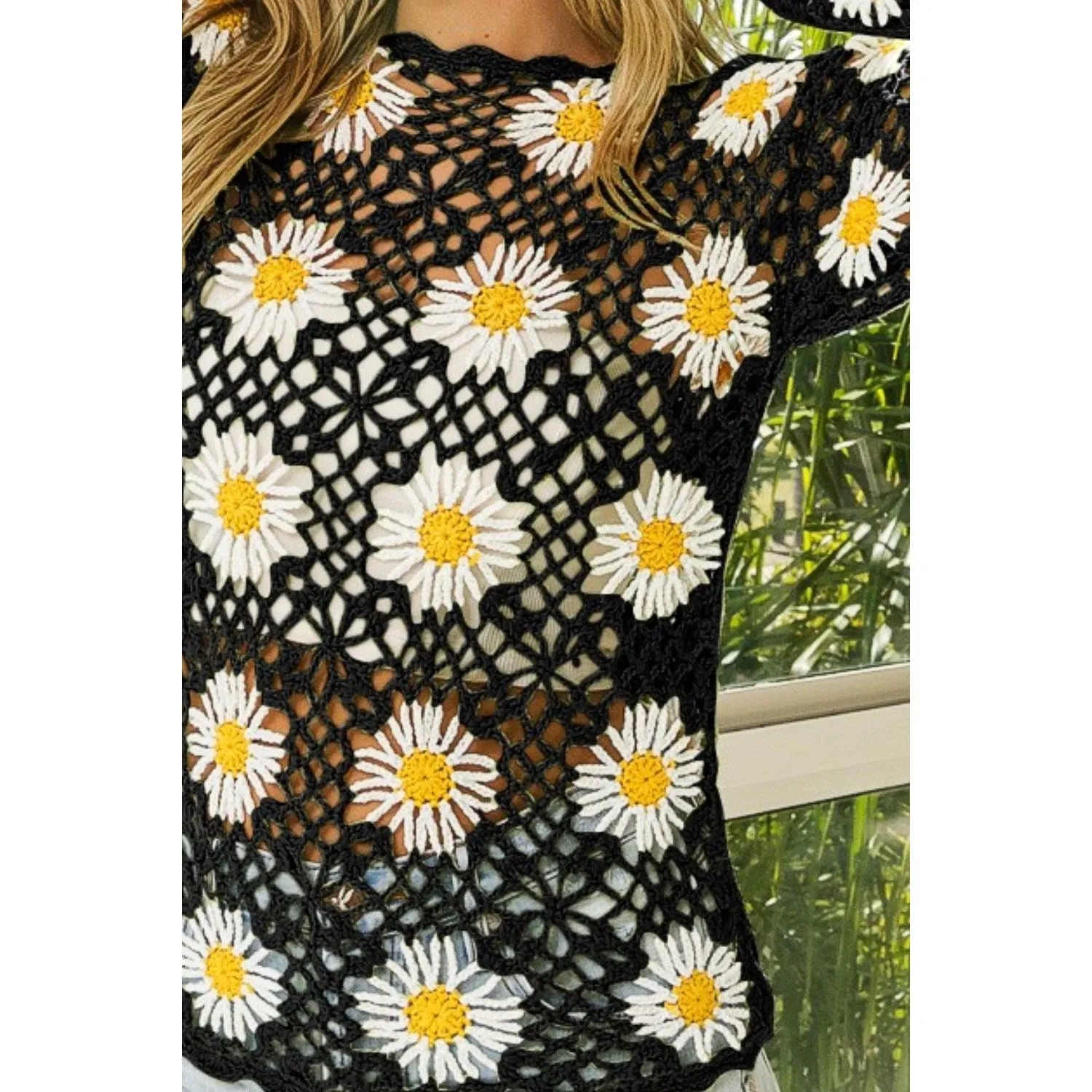 BiBi Floral Crochet Net Lace Cover Up