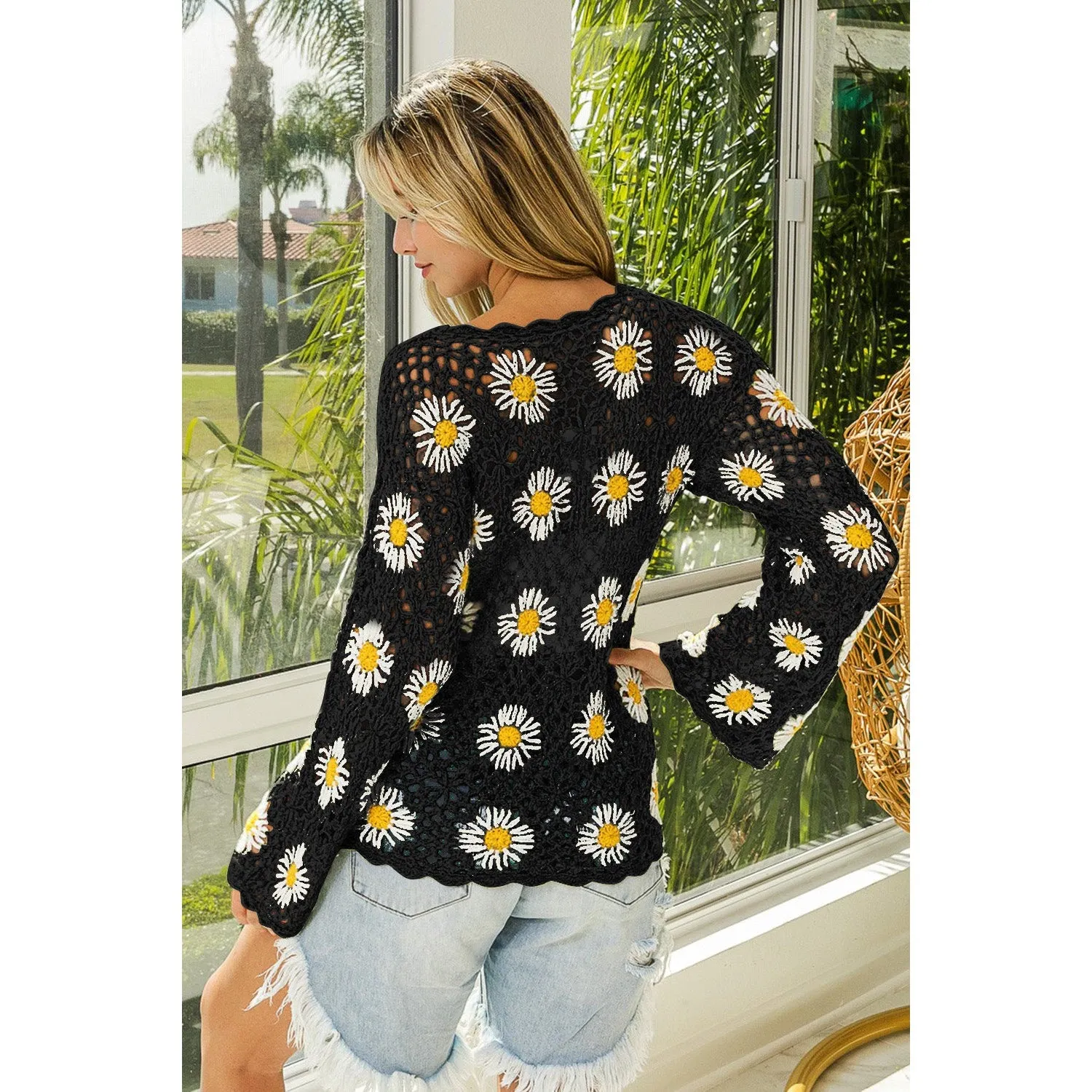 BiBi Floral Crochet Net Lace Cover Up