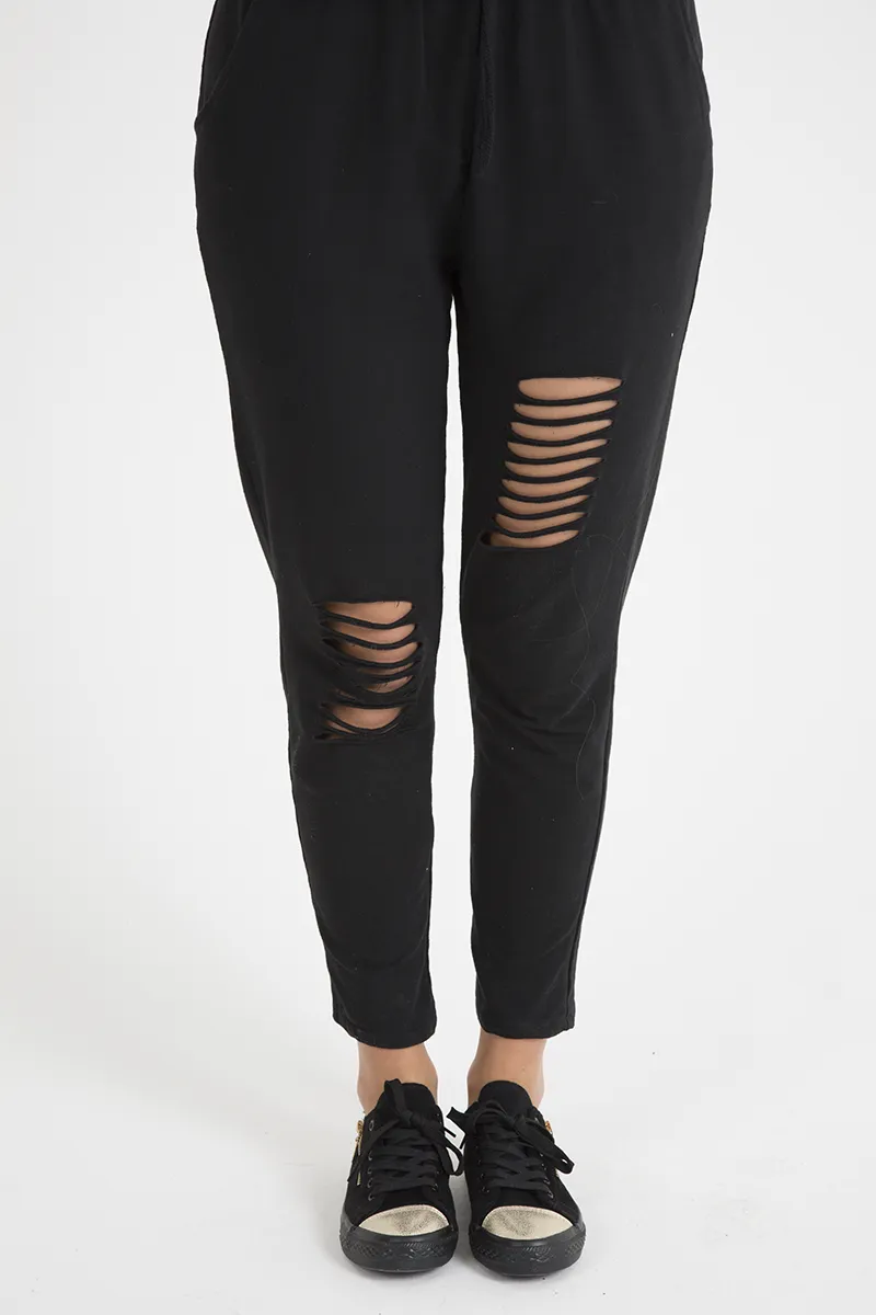 Black Bardot Distressed Jumpsuit - Bethan