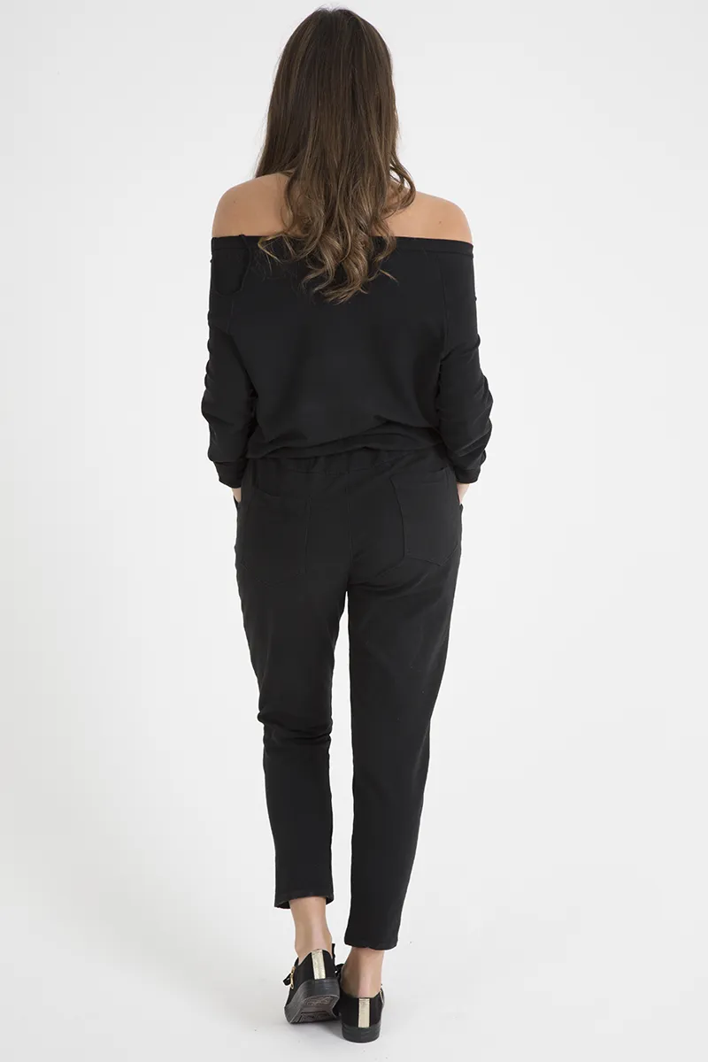 Black Bardot Distressed Jumpsuit - Bethan