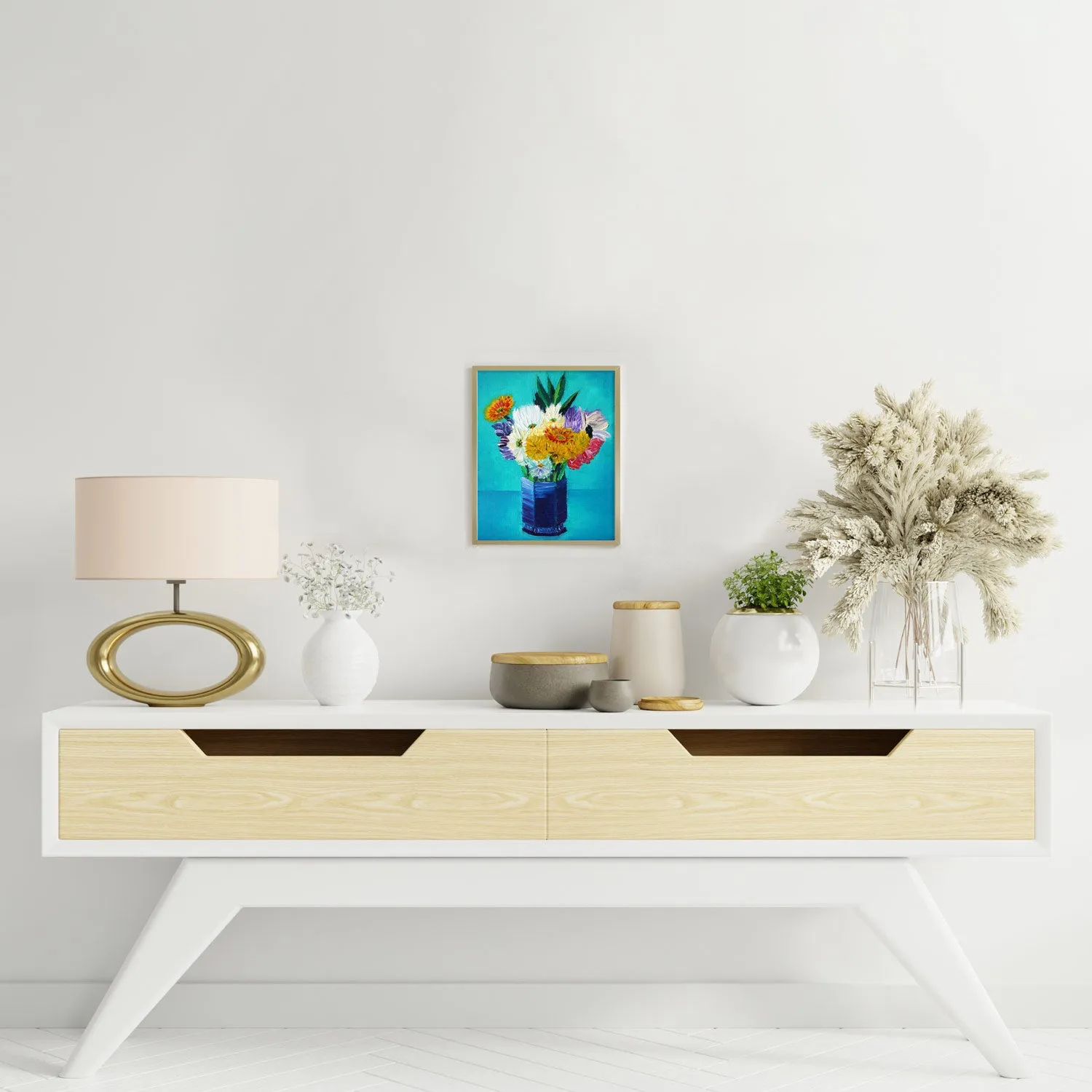 Bouquet of Flowers in a Blue Vase Print