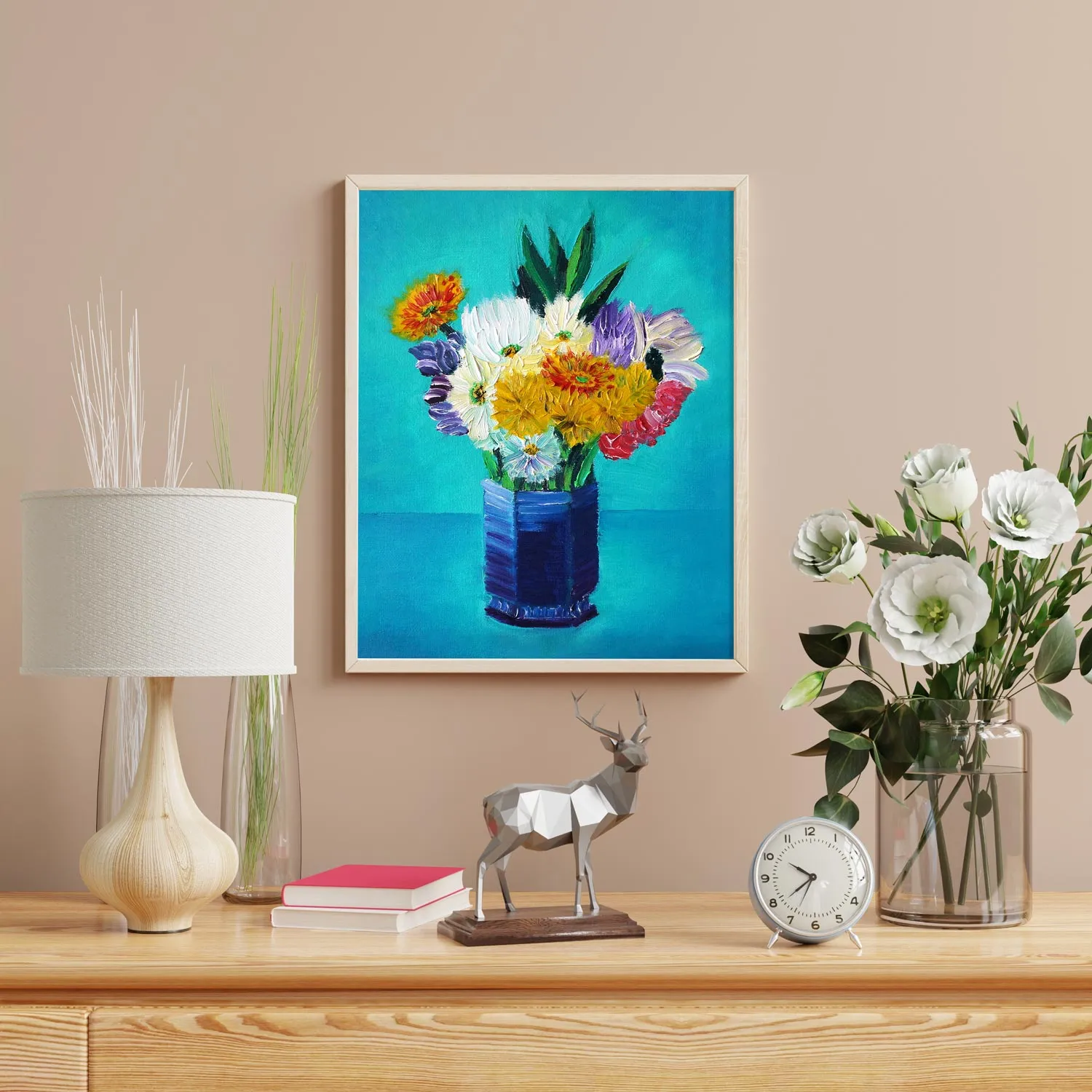 Bouquet of Flowers in a Blue Vase Print