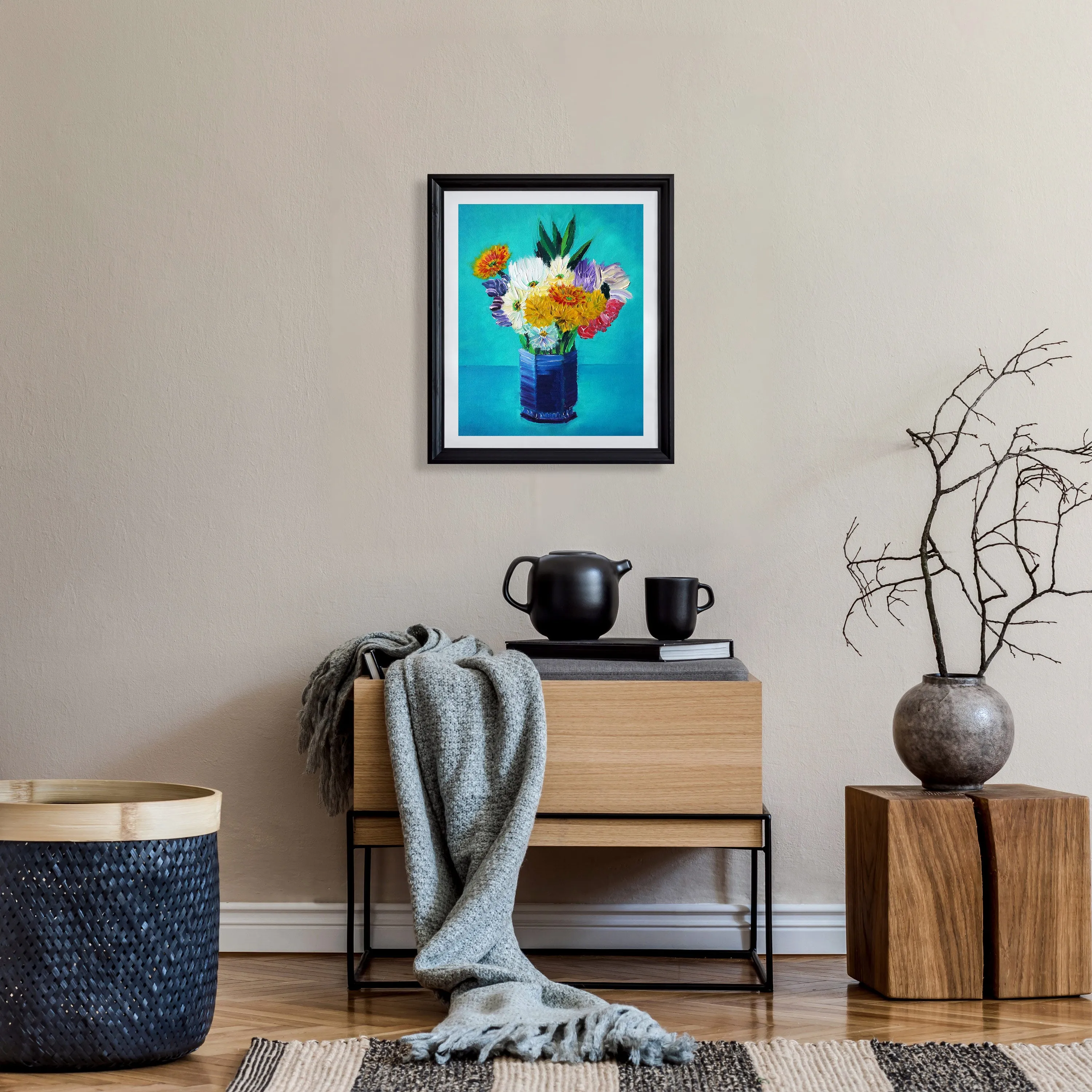 Bouquet of Flowers in a Blue Vase Print