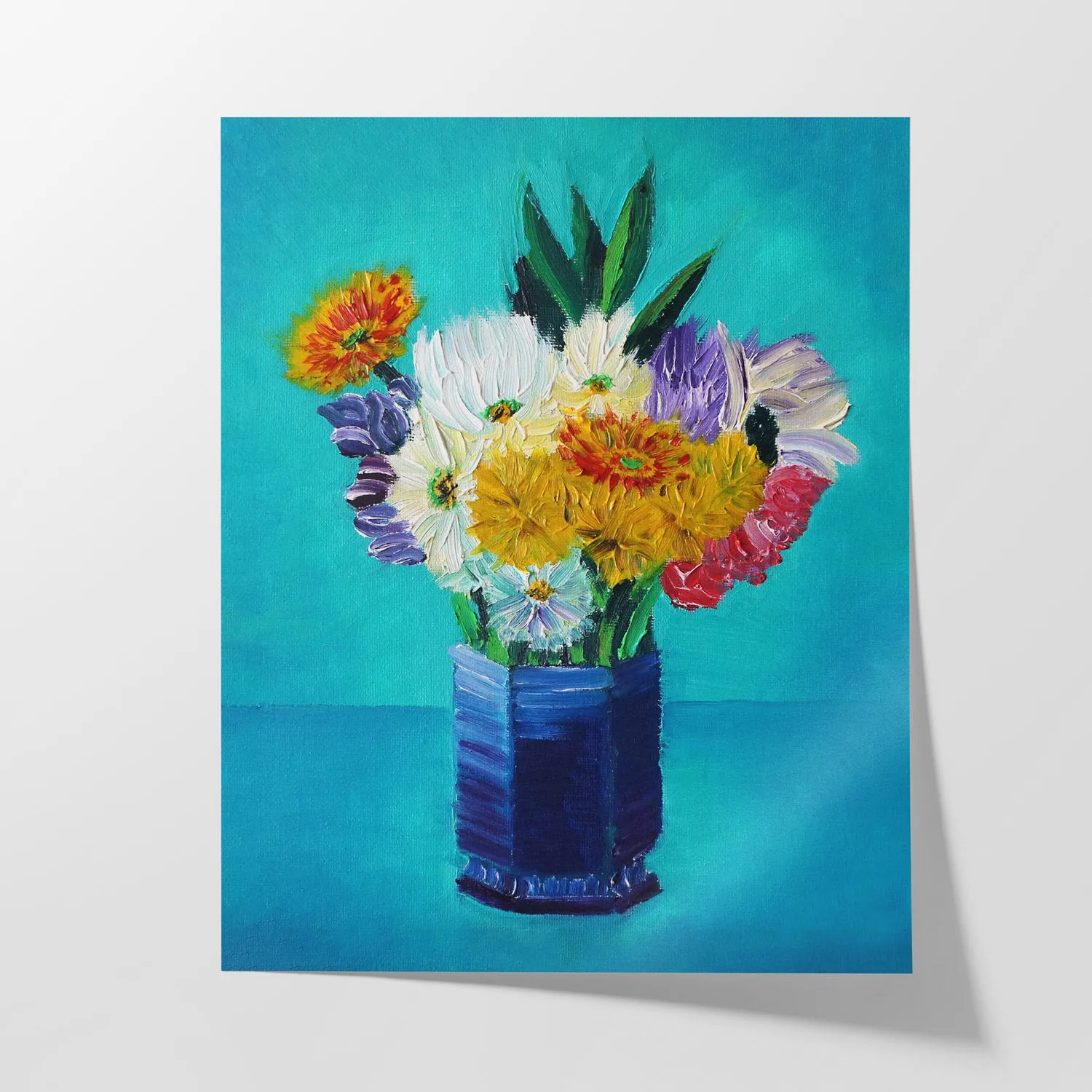Bouquet of Flowers in a Blue Vase Print
