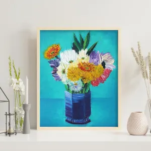 Bouquet of Flowers in a Blue Vase Print