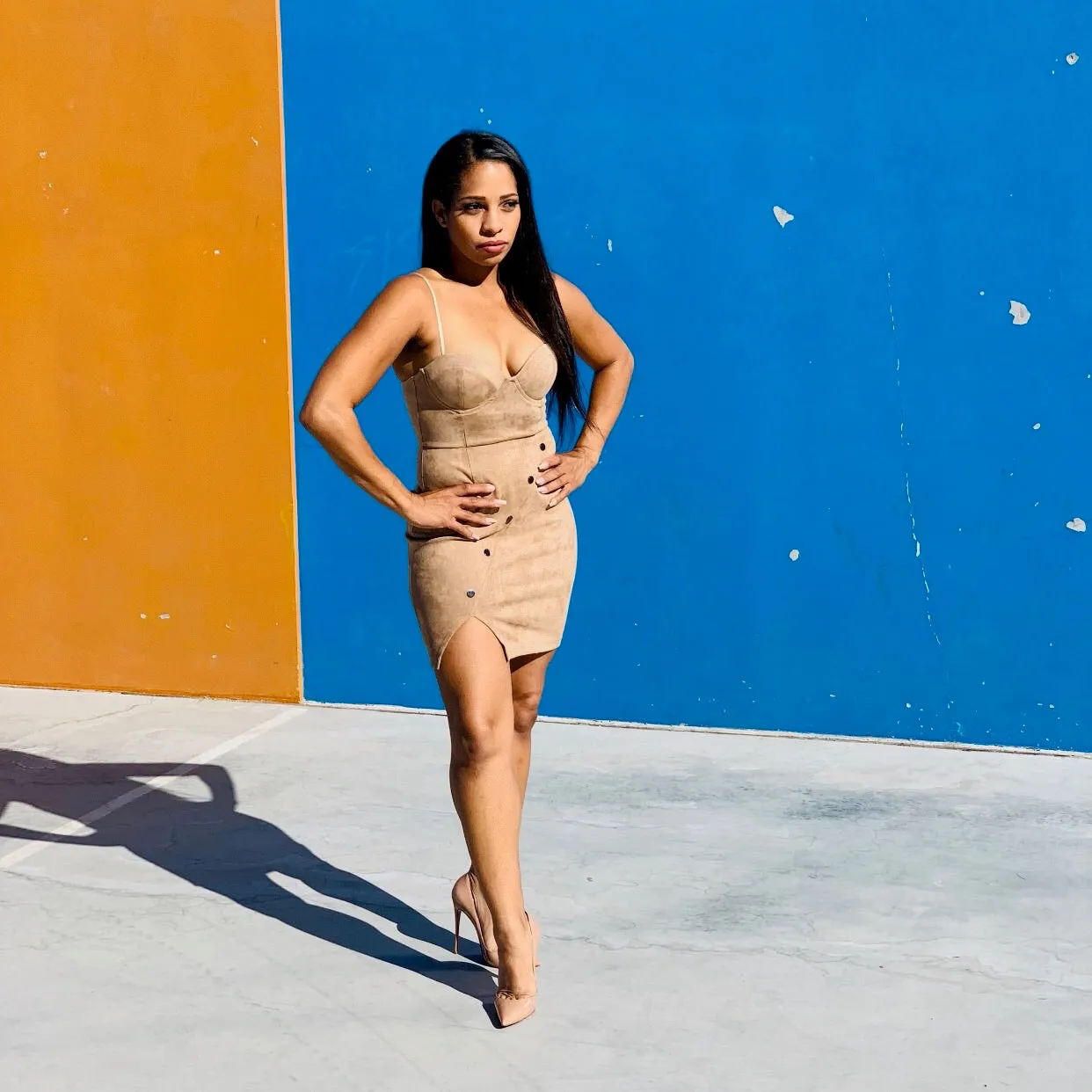 Button Up Faux Suede Dress