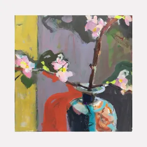 Cherry Blossom Blue Vase