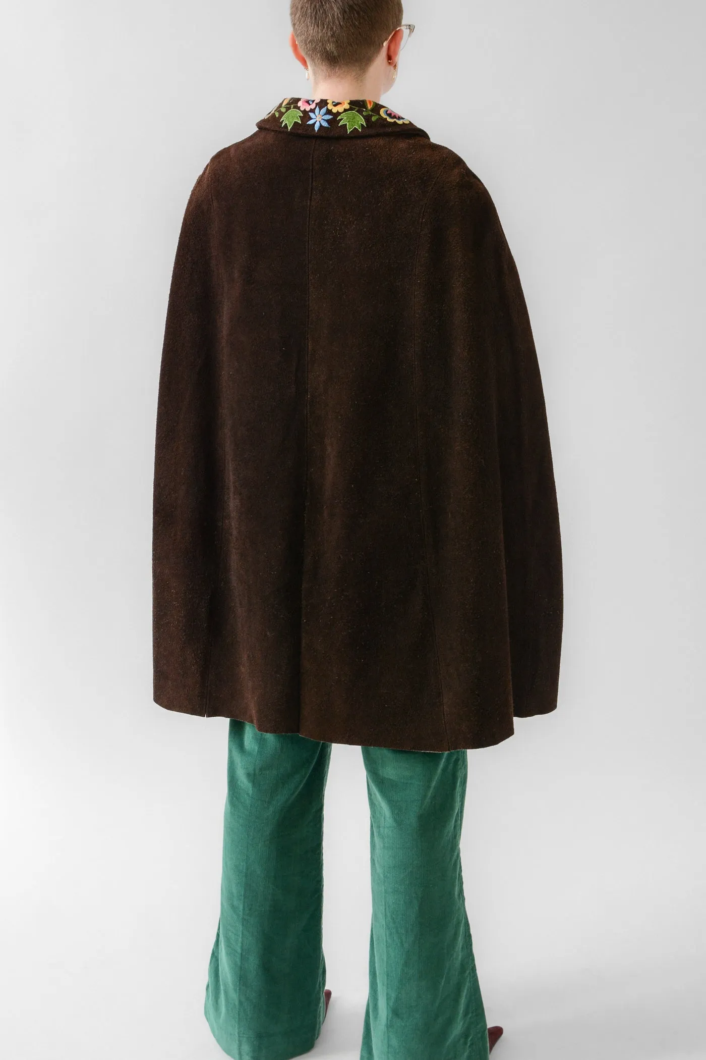 Chocolate Colorful Embroidered Suede Poncho