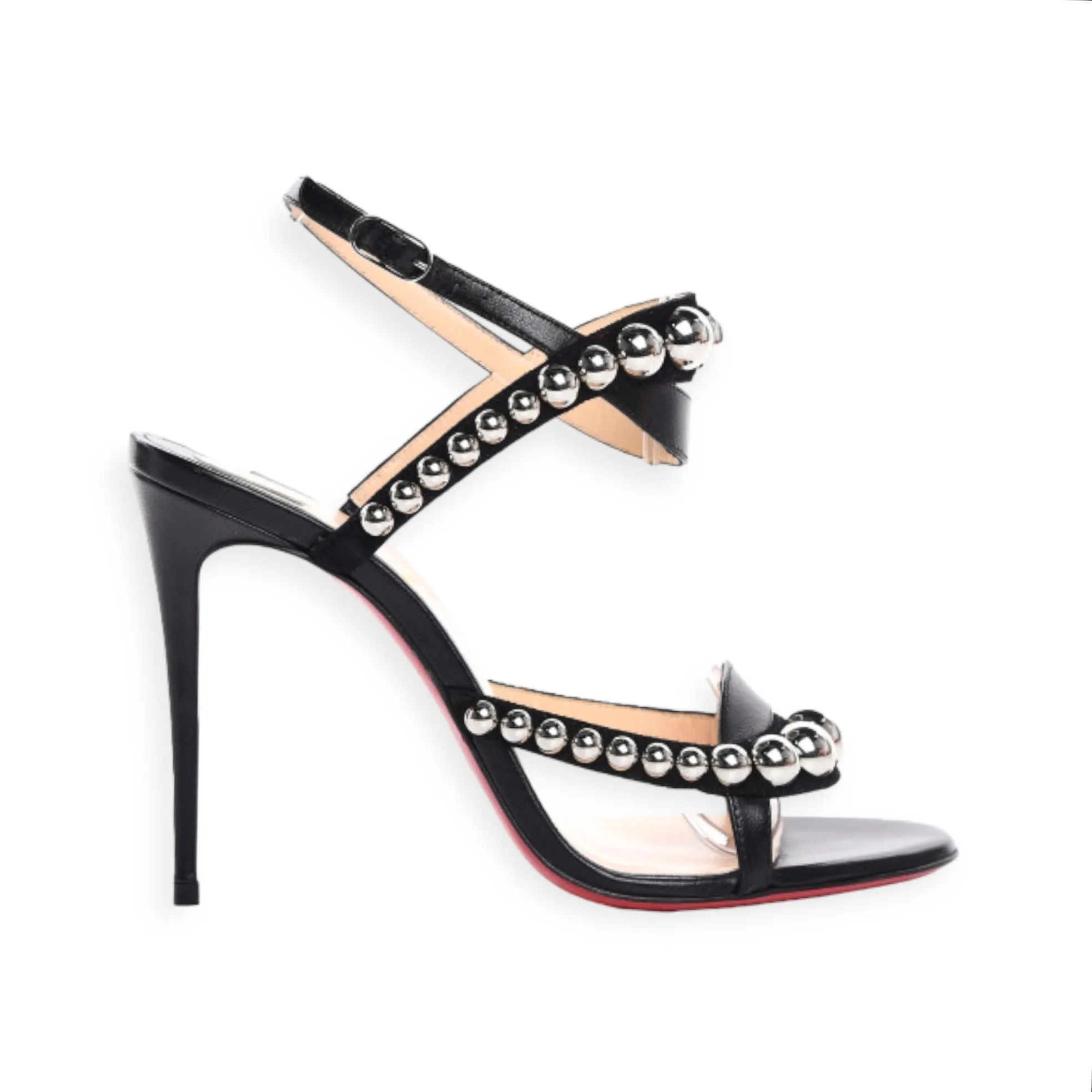 Christian Louboutin Shoes, Black Shiny Nappa Suede Galeria 100 Sandals (size 40)