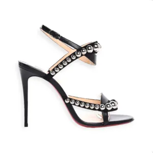 Christian Louboutin Shoes, Black Shiny Nappa Suede Galeria 100 Sandals (size 40)